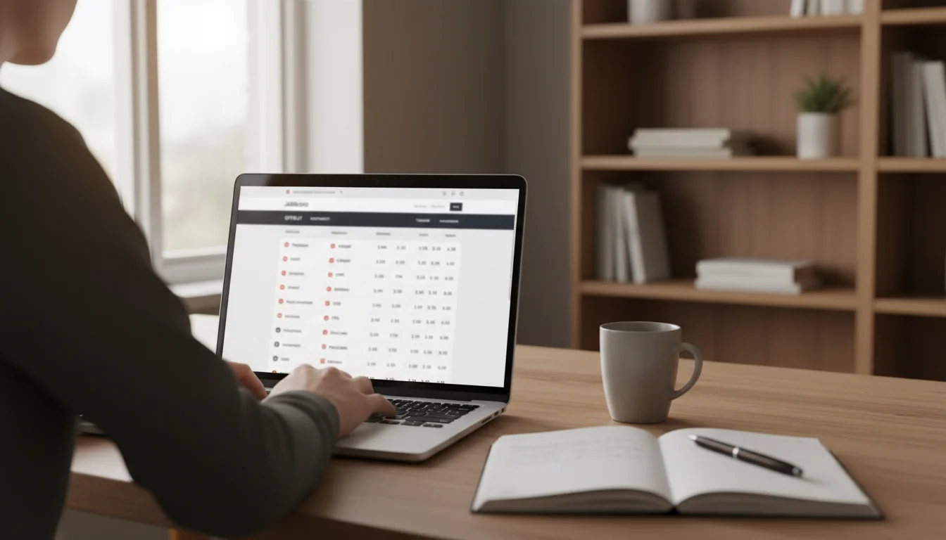 Henkilö tutkii jääkiekon vetomuotoja ja kertoimia kannettavalta tietokoneelta