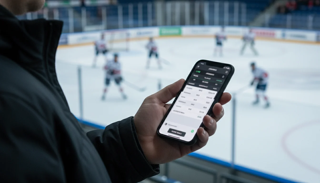 Jääkiekko-ottelun live-seuranta älypuhelimella katsomossa