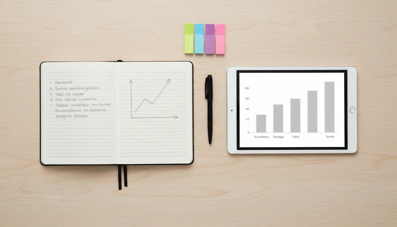 Muistivihko ja kynä pöydällä – jääkiekkovedonlyönnin pelikassan suunnittelu